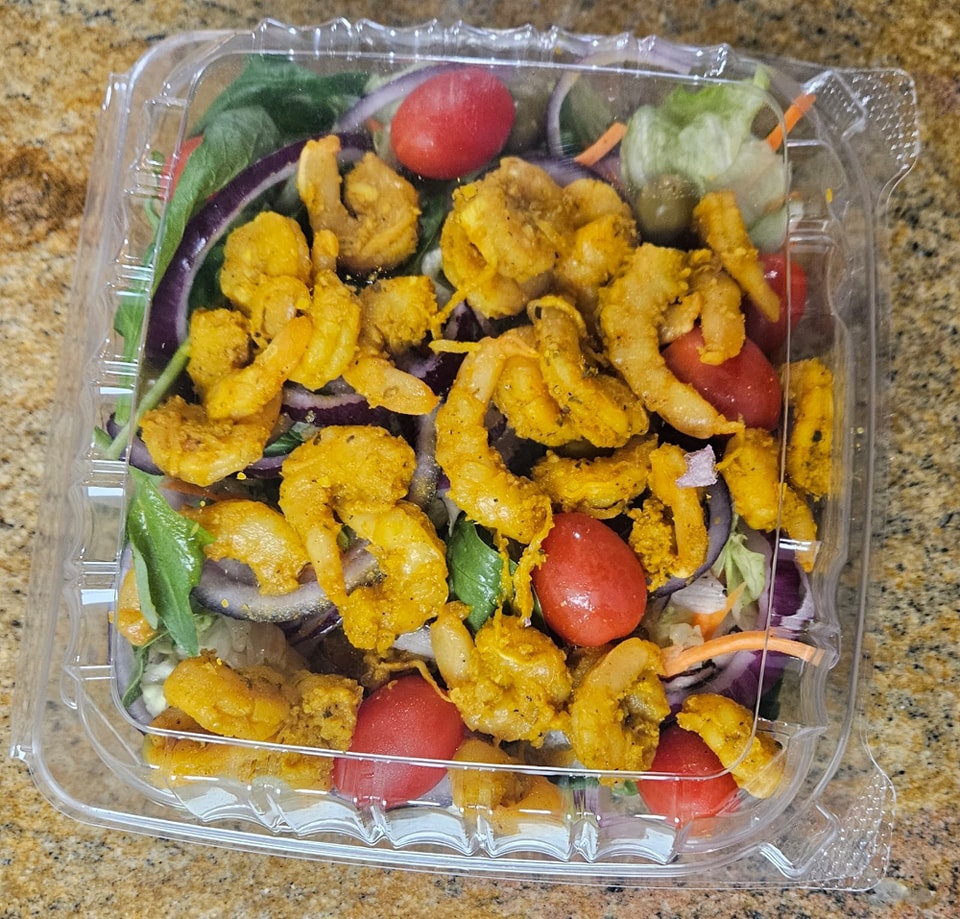 curry shrimp tossed salad - Auntie O's Cafe